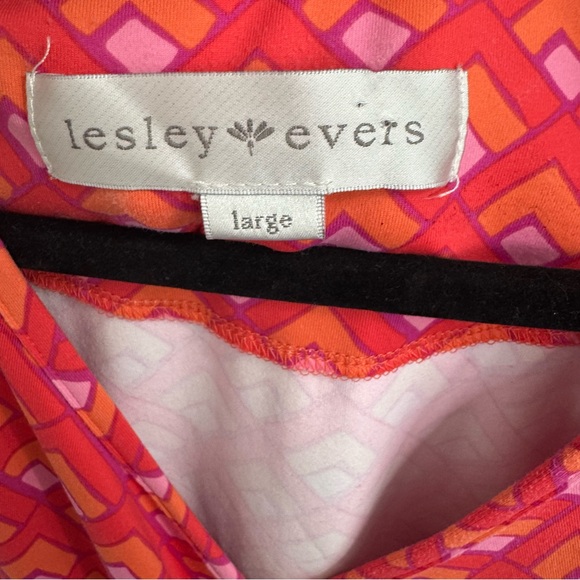Lesley Evers Purple & Orange Retro Geo Print Surplice Neck Dress Size Large - Picture 4 of 6